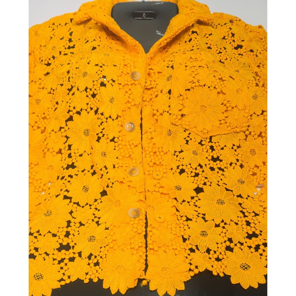 Maeve by Anthropologie Mango Daisy Floral Embroidered Lace Shirt Jacket Size XS